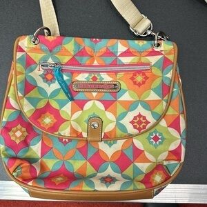 Lily Bloom Multicolored Crossbody bag with detachable tan cloth strap